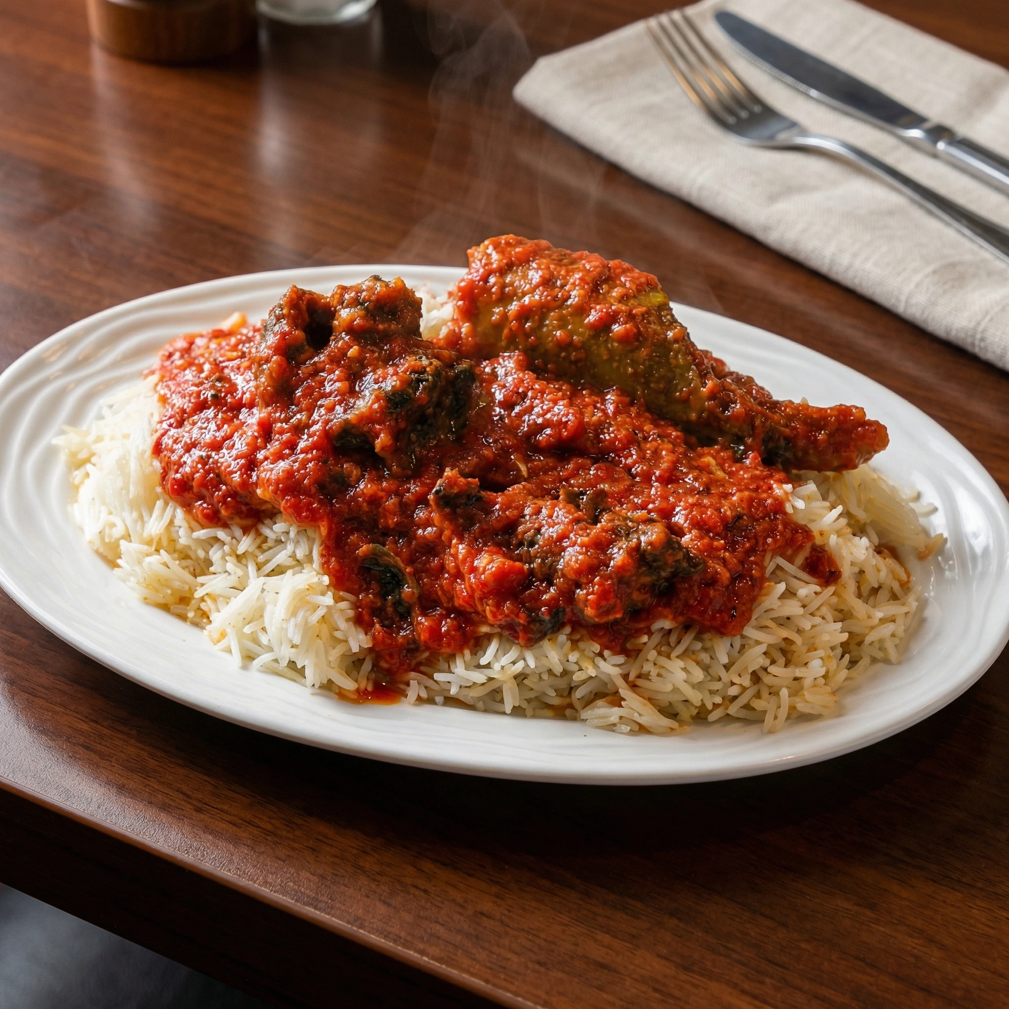 Savory Nigerian egusi soup at The Tantalizers African House Edmonton